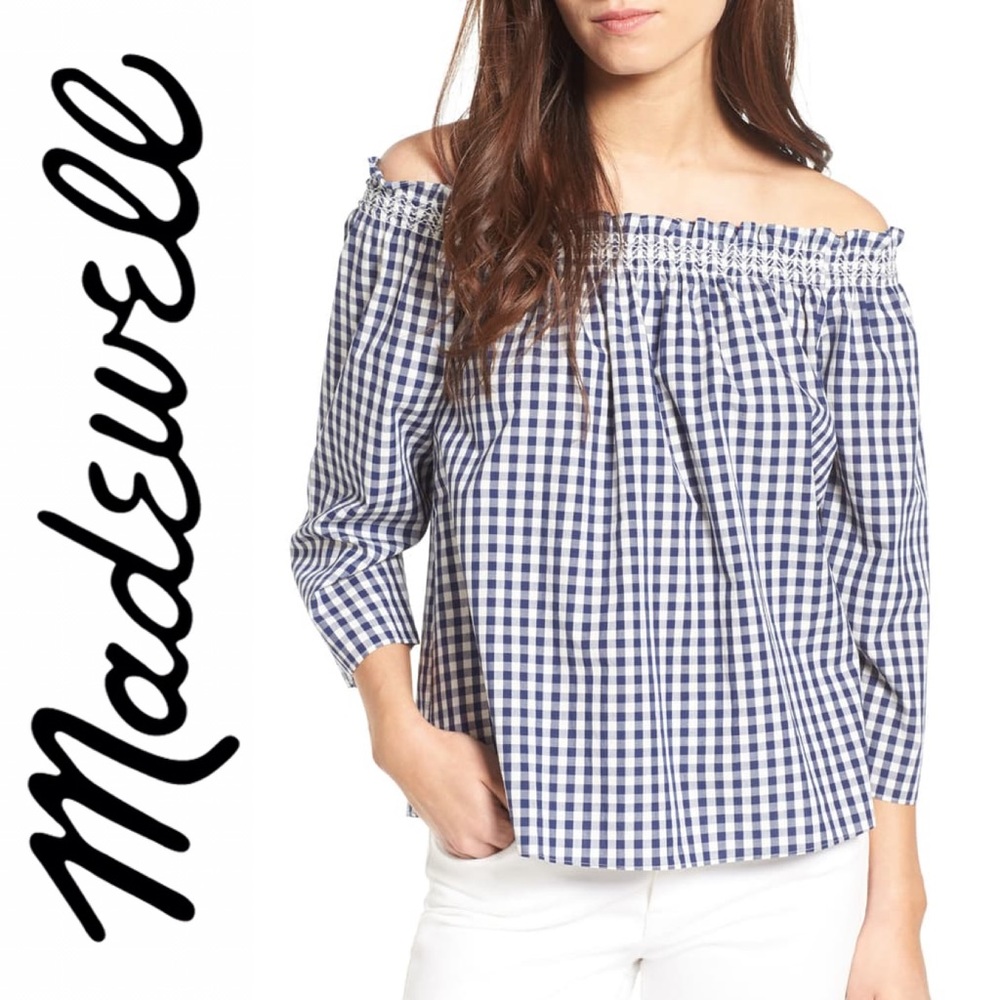 Madewell Smocked Gingham Off The Shoulder Top
